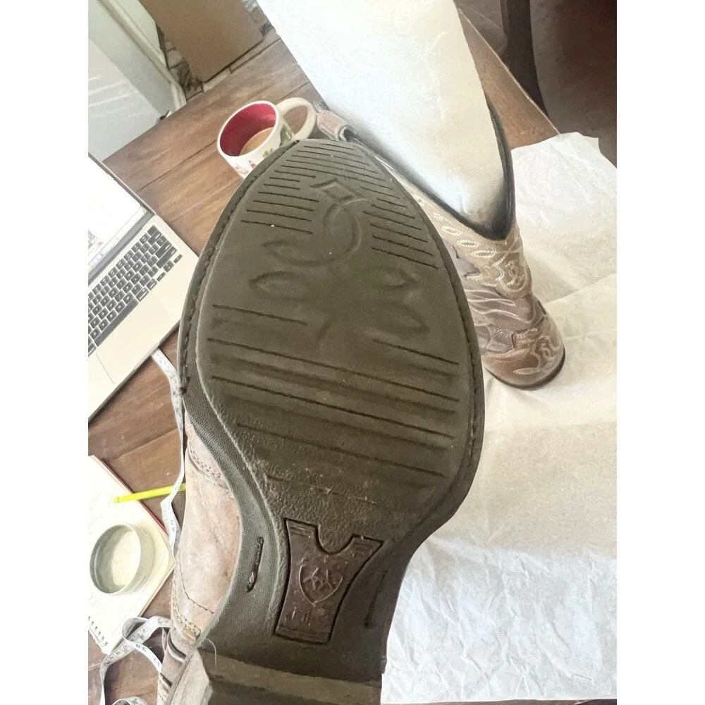 Ariat Zealous Overlay Snip Toe Decrative Western Cowboy Boots Size 10 40.5 Tan